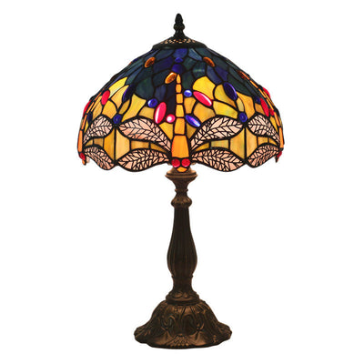 Traditional Tiffany Stained Glass Dragonfly 1-Light Table Lamp For Living Room