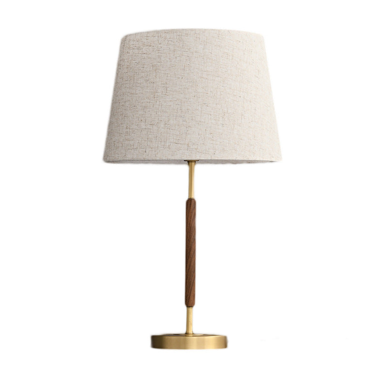 Contemporary Retro Brass Fabric Cylinder 1-Light Table Lamp For Bedside