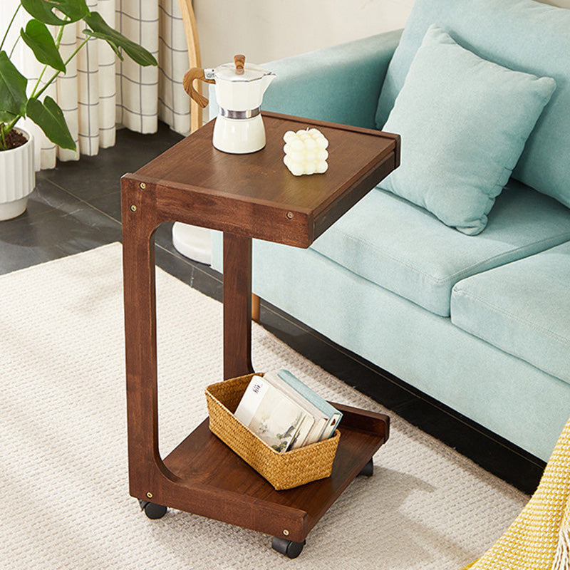 Modern Minimalist Rectangular Wood Side Table 2-Tier For Living Room