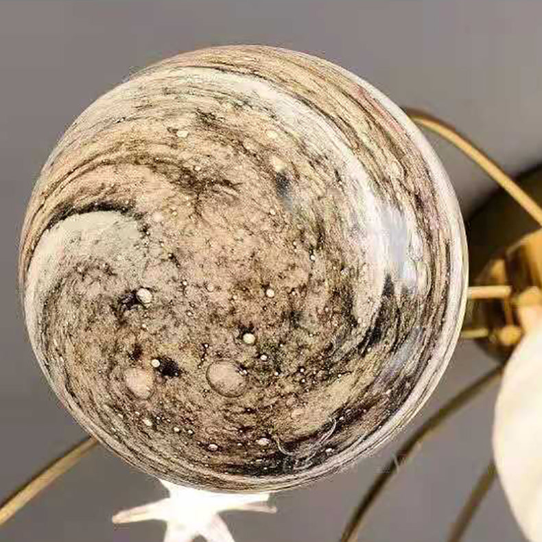 Contemporary Nordic Kids Iron Glass Ball Earth Planet 13-Light Semi-Flush Mount Ceiling Light For Bedroom