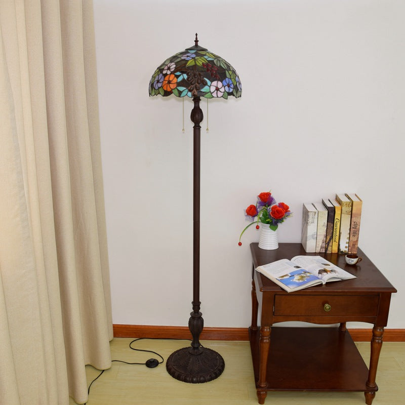 Traditional Tiffany Dome Iron Resin Glass 3-Light Standing Floor Lamp For Living Room