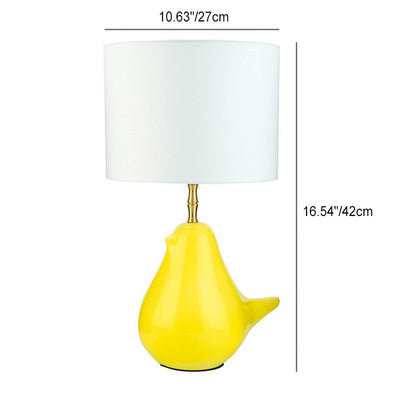 Contemporary Creative Cylindrical Fabric Kettle Ceramic Base 1-Light Table Lamp For Bedroom