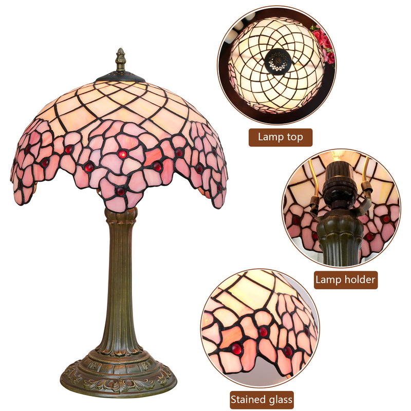 Traditional Tiffany Dome Sakura Aluminium Alloy Glass 1-Light Table Lamp For Bedside