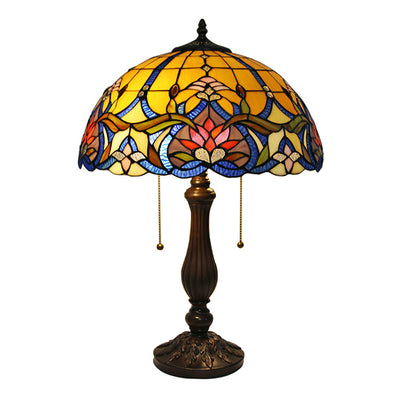 Traditional Tiffany Stained Glass Peacock Sunflower Resin Base 2-Light Table Lamp For Study