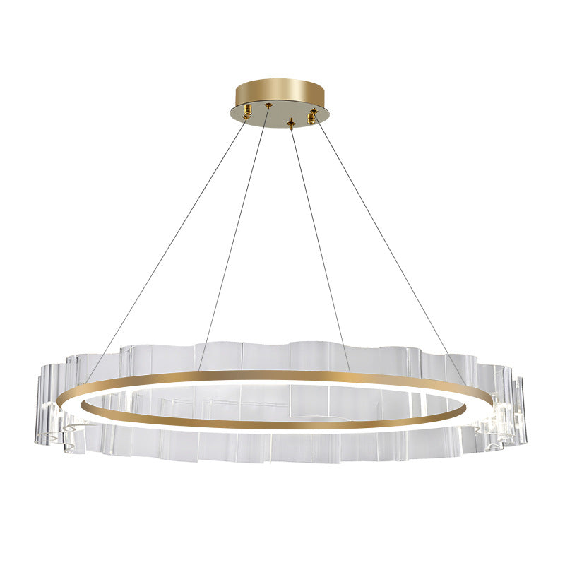 Contemporary Scandinavian Circle Wave Acrylic Iron LED Chandelier For Living Room