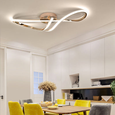 Modern Minimalist Spiral Twisted Aluminum Silicone LED Semi-Flush Mount Ceiling Light For Bedroom