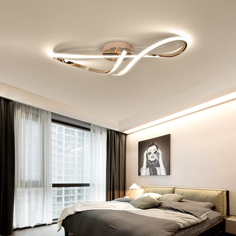 Modern Minimalist Spiral Twisted Aluminum Silicone LED Semi-Flush Mount Ceiling Light For Bedroom