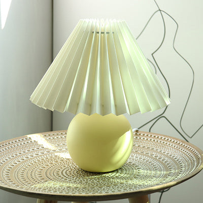 Contemporary Retro Pleated Fabric Round Ceramic Base 1-Light Table Lamp For Bedroom