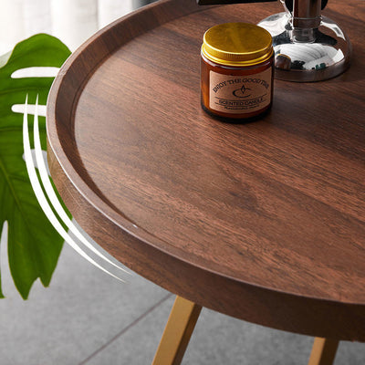 Modern Minimalist Imitation Walnut Grain Round Tray Top End Table For Living Room