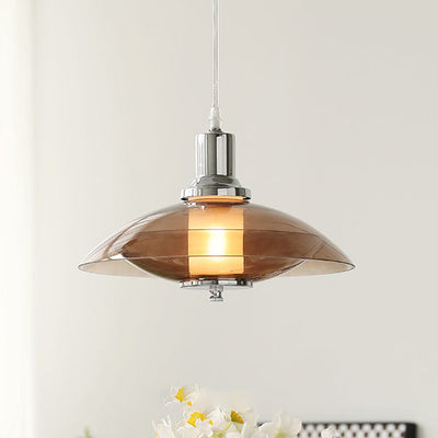 Contemporary Nordic Amber Glass Disc Iron 1-Light Pendant Light For Living Room