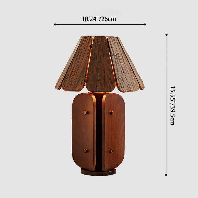 Contemporary Retro Rectangular Cone Brass Solid Wood 1-Light Table Lamp For Living Room