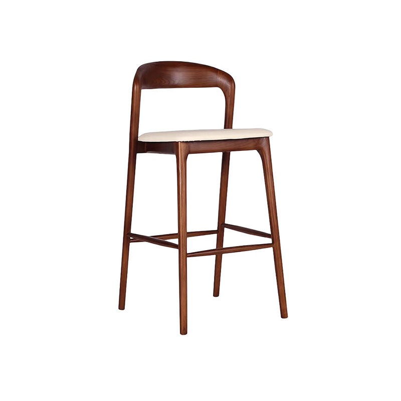 Contemporary Retro Square Solid Wood Frame Leather Upholstered Bar Stool Low Back Footrest For Dining Room