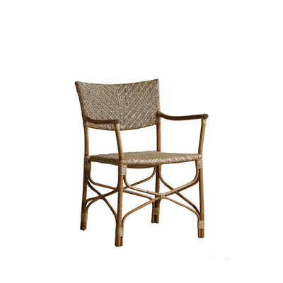 Traditional Farmhouse Weaving Rattan Square Dining Chair Backrest Armrest For Living Room