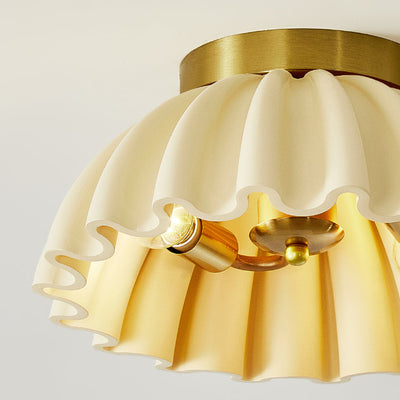 Traditional French Cream Lace Metal Resin 2-Light Semi-Flush Mount Ceiling Lamp For Living Room