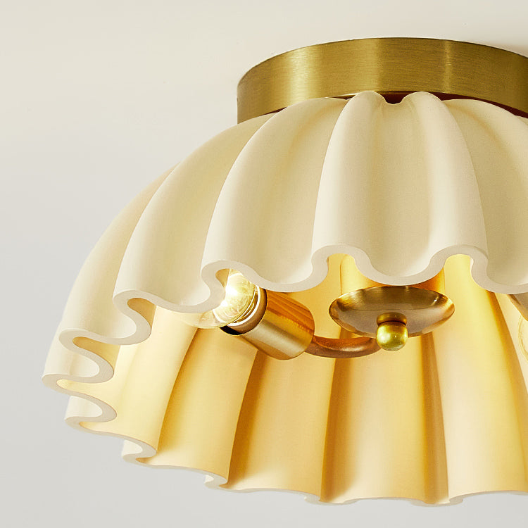 Traditional French Cream Lace Metal Resin 2-Light Semi-Flush Mount Ceiling Lamp For Living Room