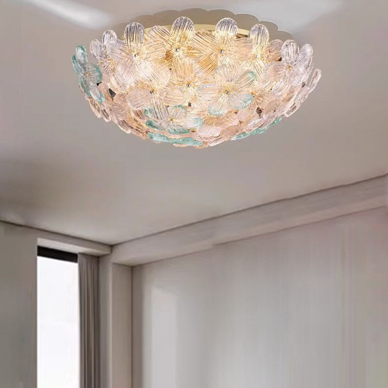 Modern Luxury Carbon Steel Glass Dome Floral 10/16 Light Semi-Flush Mount Ceiling Light For Living Room