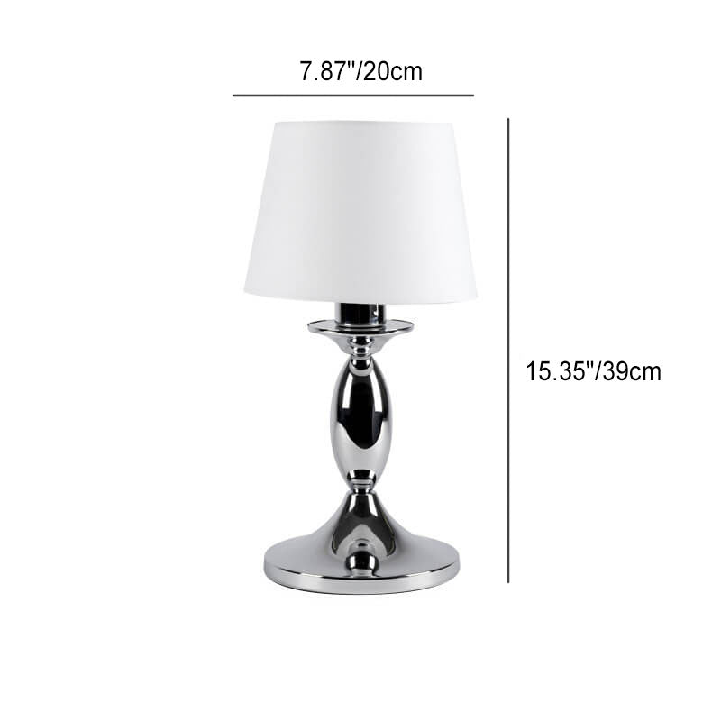 Modern Minimalist White Fabric Chrome Metal 1-Light Table Lamp