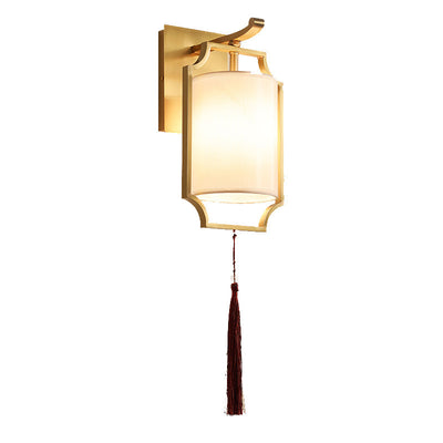 Contemporary Retro Brass Fabric Cylindrical Shade 1-Light Wall Sconce Lamp For Living Room