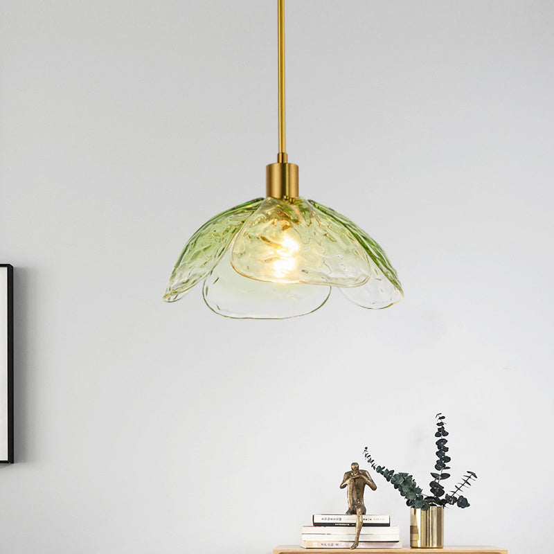 Contemporary Creative Petal Glass Design Brass 1-Light Pendant Light For Bedroom