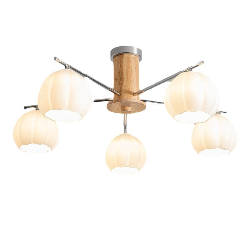 Modern Simplicity Wood Hardware Glass Stripes 3/5/6/8-Light Chandelier For Living Room