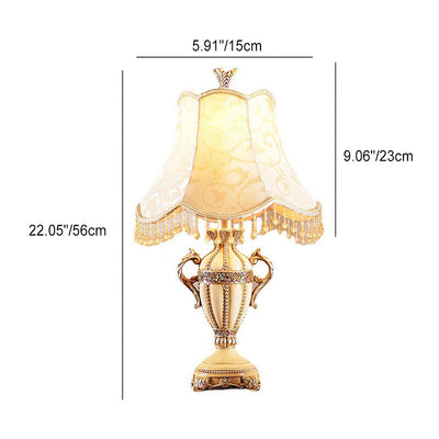 Traditional European Vase Base Round Trapezoidal Iron Resin Fabric 1-Light Table Lamp For Bedroom