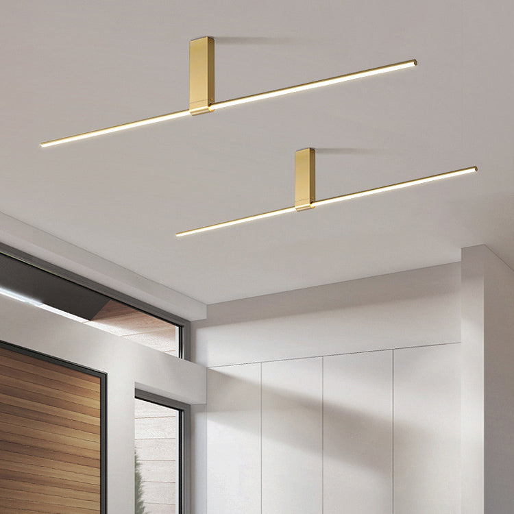 Modern Minimalist Aluminum Acrylic Strip Rectangle LED Semi-Flush Mount Ceiling Light For Hallway