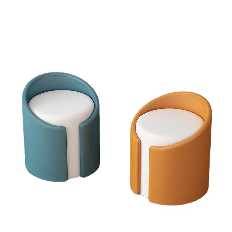 Modern Minimalist Leather Wood Sponge Round Cylinder Vanity Stool Backrest For Bedroom