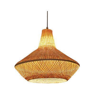 Traditional Chinese Round Bamboo Weaving 1-Light Pendant Light For Entertainment Rooms