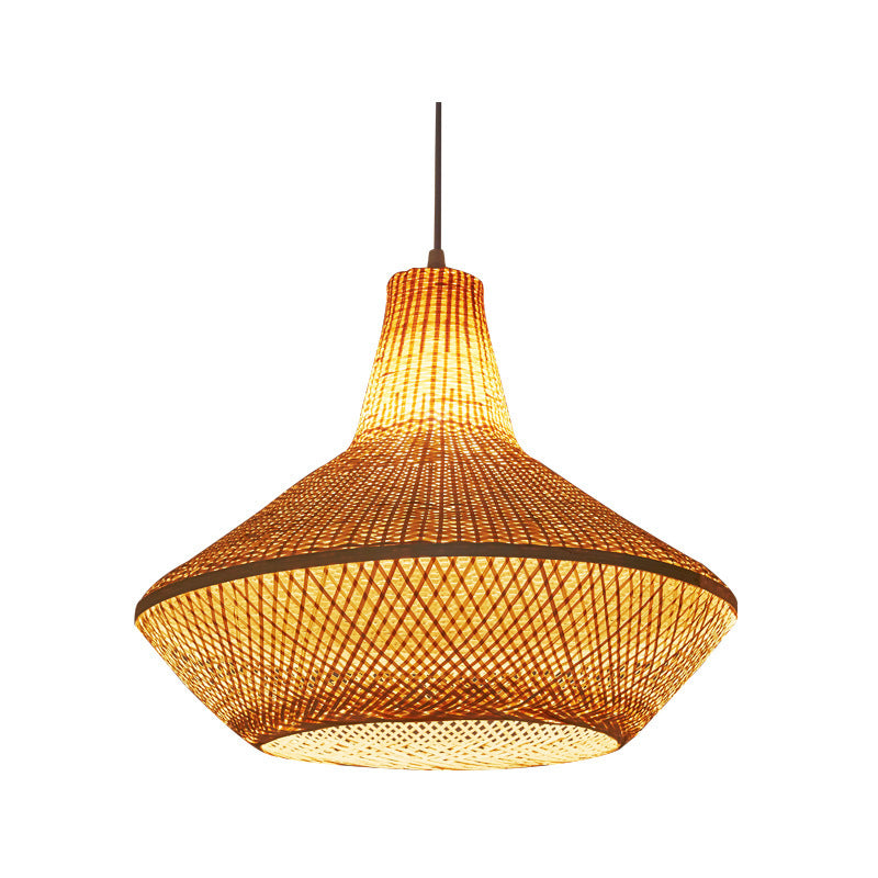 Traditional Chinese Round Bamboo Weaving 1-Light Pendant Light For Entertainment Rooms