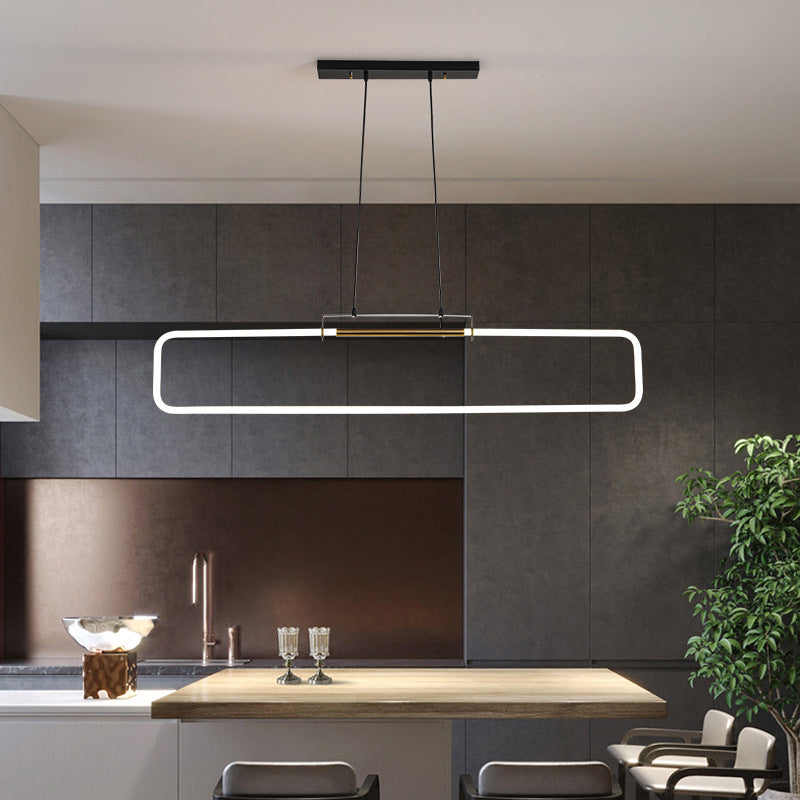 Modern Minimalist Iron Acrylic Rectangular Strip LED Island Light Chandeliers For Dining Room