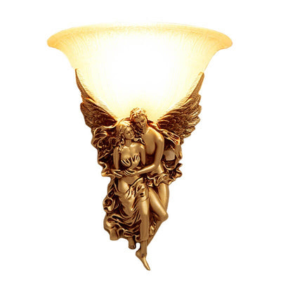 Traditional European Vintage Angel Resin Design Glass 1-Light Wall Sconce Lamp For Hallway