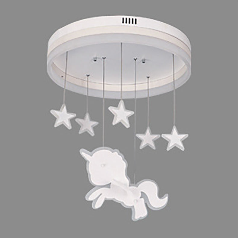 Contemporary Nordic Kids Iron Acrylic Round Unicorn Star LED Flush Mount Ceiling Light For Bedroom