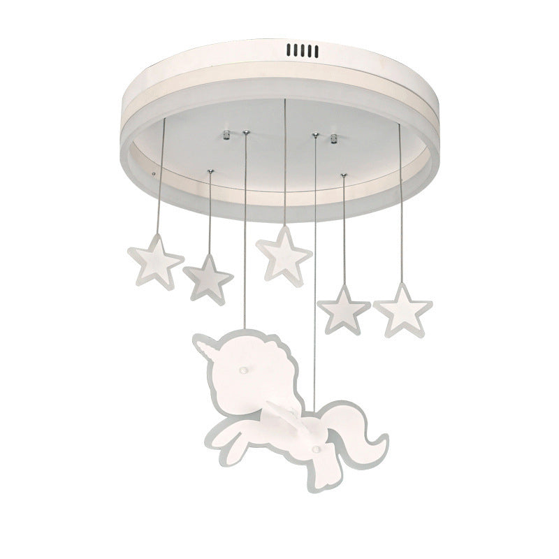 Contemporary Nordic Kids Iron Acrylic Round Unicorn Star LED Flush Mount Ceiling Light For Bedroom