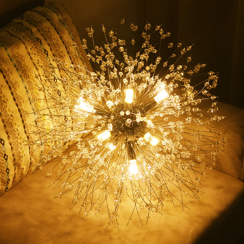 Contemporary Creative Hardware Crystal Beads Decorate Dandelion Design 8/9/12-Light Chandelier For Living Room