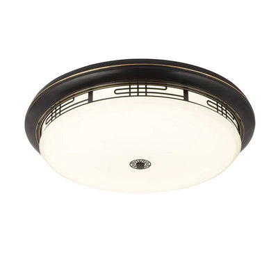 Traditional Chinese Iron Circular Glass Shade LED Flush Mount Ceiling Light For Hallway