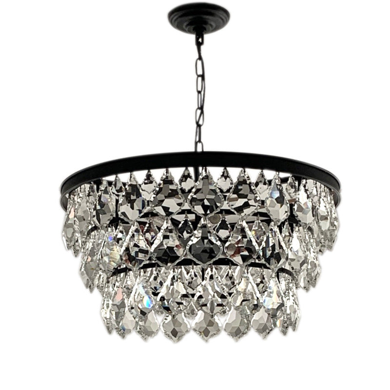 Contemporary Scandinavian Crystal Pendant Round Crystal Iron 4/5/9/12 Light Chandelier For Bedroom