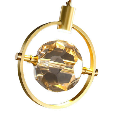 Modern Luxury Full Copper Circle Ring Crystal Ball LED Pendant Light For Living Room