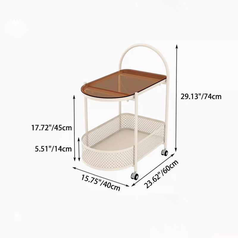 Modern Simplicity Semicircle Glass Top Iron Movable Side Table 2-Tier Cabinet For Living Room