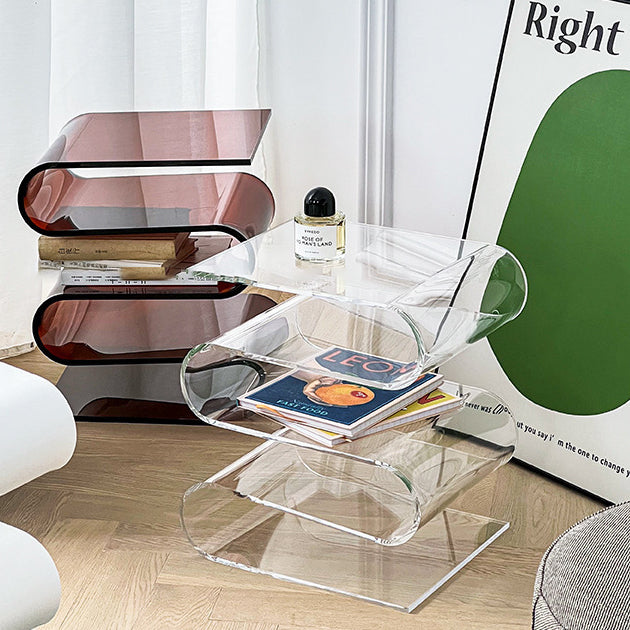 Contemporary Creative S-Shaped Acrylic Multifunctional Storage End Table 4-Tier For Living Room