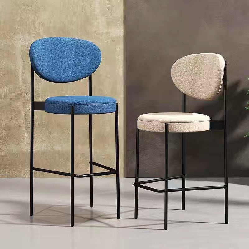 Contemporary Scandinavian Oval Round Fabric Iron Bar Stool Backrest Armless For Dining Room