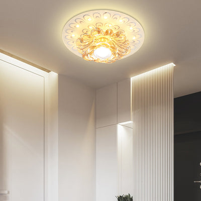 Modern Luxury Crystal Glass Round Flower LED Flush Mount Ceiling Light For Hallway