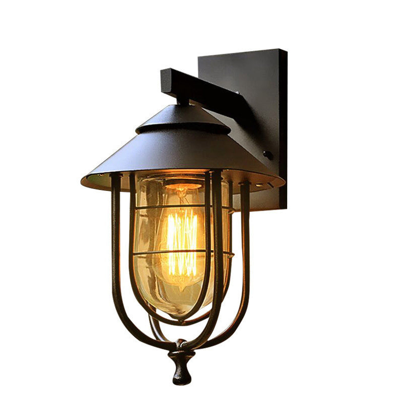 Contemporary Industrial Bird Cage Iron Glass 1-Light Wall Sconce Lamp For Garden