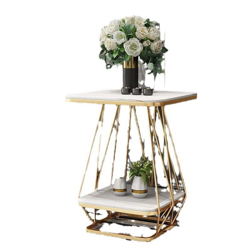 Contemporary Nordic Square Geometric Slab Iron End Table 2-Tier For Living Room