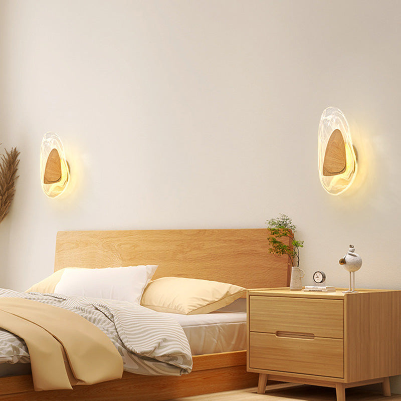 Contemporary Scandinavian Oval Glass Wood Hardware LED Wall Sconce Lamp For Living Room