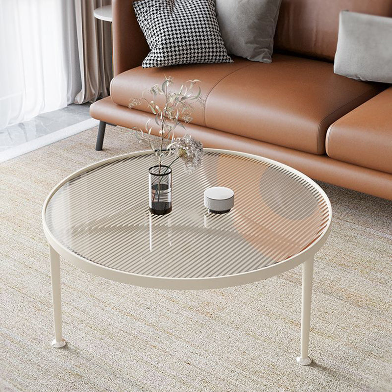 Contemporary Nordic Round Glass Top Iron 3-Leg Coffee Table For Living Room