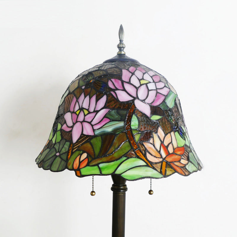 Traditional Tiffany Stained Glass Daisy Dragonfly Shade 2-Light Standing Floor Lamp For Bedroom