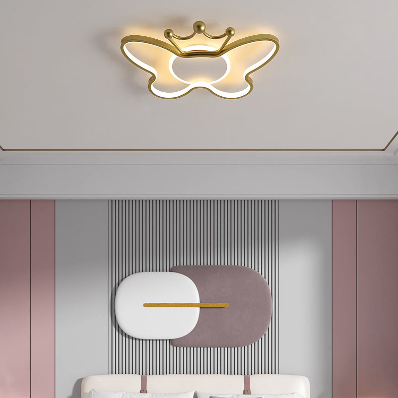 Contemporary Nordic Kids Iron Aluminum Silica Acrylic Butterfly LED Flush Mount Ceiling Light For Bedroom