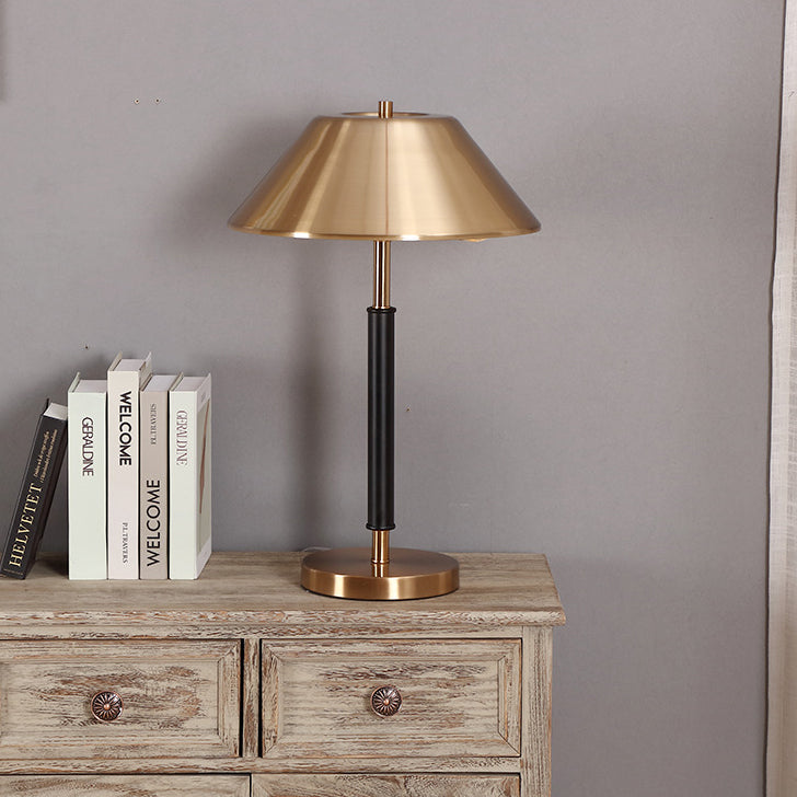 Modern Mid-Century Iron Round Drum 2-Light Table Lamp For Study