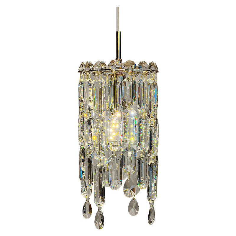 Contemporary Luxury Dazzling Prismatic Clear Crystal 1-Light Pendant Light For Living Room