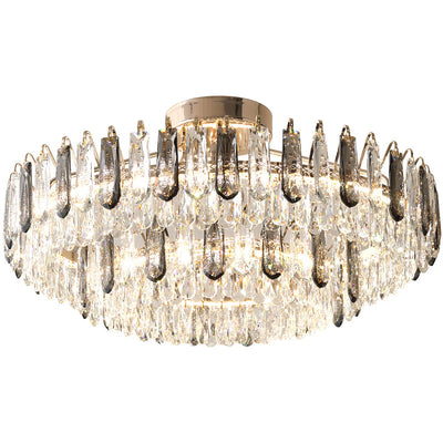 Contemporary Luxury Round Crystal Gold Finish Frame LED Pendant Light For Living Room